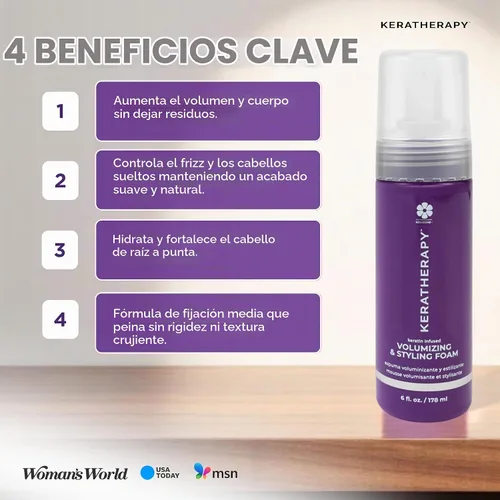 Vista 6 de KERATHERAPY Espuma nutritiva voluminizadora con infusión de queratina, 6 onzas líquidas, 6 fl oz / 178 ml, espuma para peinar el cabello con aceite