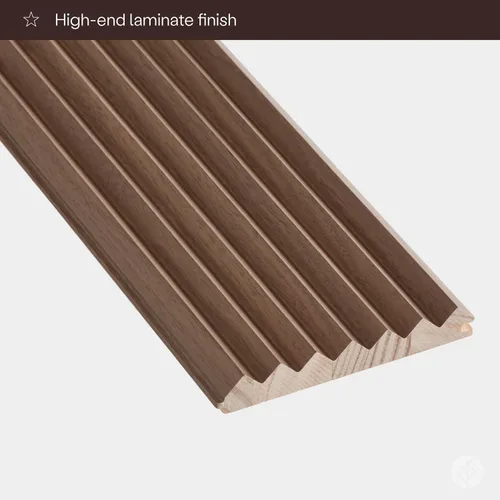 Vista 4 de WVH Tambour - Paneles de pared con efecto de madera estriada en zigzag laminado de nogal Paneles de pared 3D para decoración de interiores