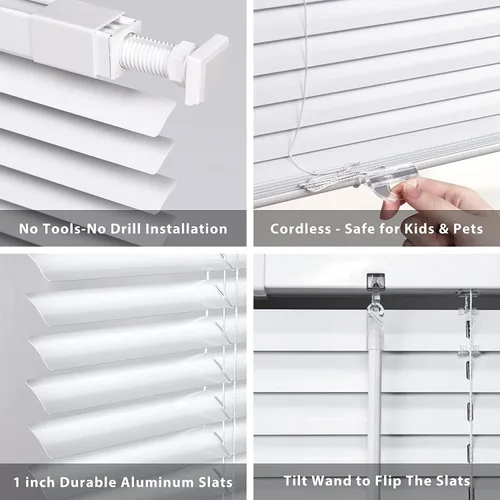 Vista 73 de LazBlinds Mini persianas de aluminio de 1" sin herramientas, sin necesidad de taladro, persianas sin cables para ventanas, persianas horizontales