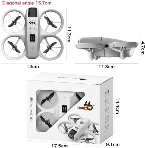 Vista 8 de Dron pequeño RC con cámaras duales, protector de hélices, mantenimiento de altitud, despegue con una tecla, giros 3D, 2 baterías, evitación
