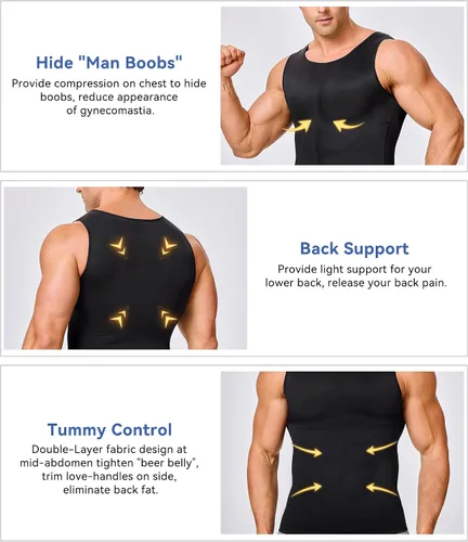 Vista 2 de Camiseta de compresión para hombre, adelgaza y moldea el cuerpo - chaleco de entrenamiento, camiseta de tirantes, para marcar abdominales, camisetas
