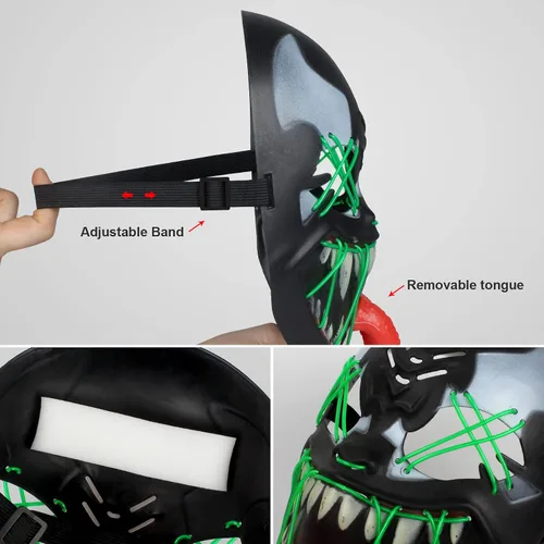 Vista 3 de Máscara de purga iluminada de Halloween, máscara de purga LED aterradora para adultos y niños, disfraces de Halloween, máscaras brillantes con ojos