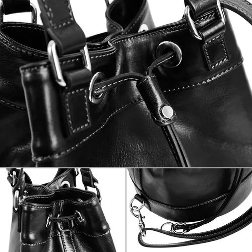 Vista 4 de Time Resistance Bolso cubo de cuero de grano completo de cuero real para mujer