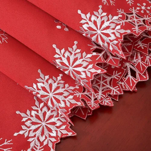 Vista 3 de Caminos de mesa bordados con copos de nieve para Navidad e invierno (rojo, 14 x 34 pulgadas)