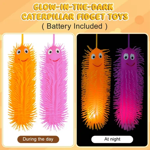Vista 4 de NUOBESTY 4 piezas de juguetes de oruga brillantes, gusanos acolchados luminosos para aliviar el estrés para recuerdos de fiesta, cumpleaños, juego