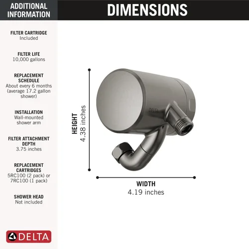 Vista 7 de Accesorio de Filtro de Ducha Premium Delta Faucet Clarifi con Filtro, Filtro de Ducha para Agua Dura, Filtro de Cabezal de Ducha, Negro Acero