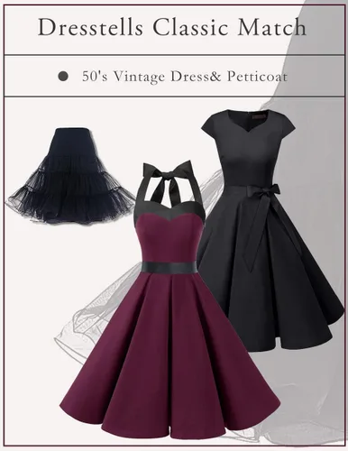 Vista 2 de DRESSTELLS - Vestido clásico para mujer, para la hora del té, vestido de fiesta de graduación, con vuelo, para fiestas de cóctel, con mangas