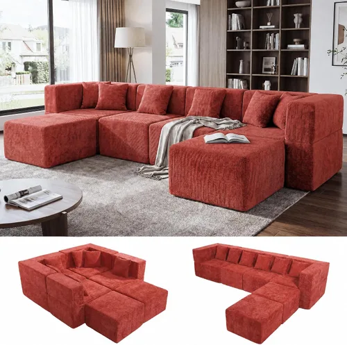 Vista 17 de MONVANE Sofá seccional deshuesado en forma de L de gran tamaño, chenilla Chenille-beige