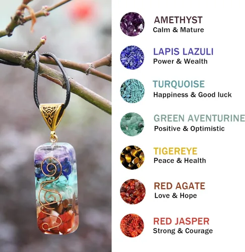Vista 2 de Orgone Chakra Pendant 7 Chakra Stones Necklace Orgonite Pendant with Adjustable Cord Crystals Necklace for Women Men