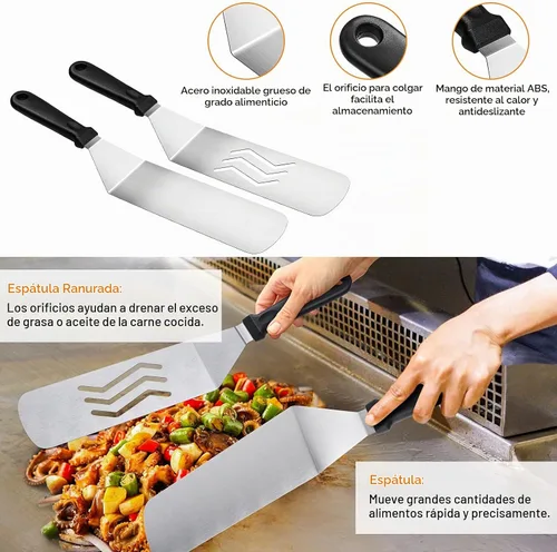 Vista 3 de Blackstone Kit de accesorios para parrilla, 16 piezas de accesorios de parrilla plana para Blackstone y chef de campamento con espátula, raspador
