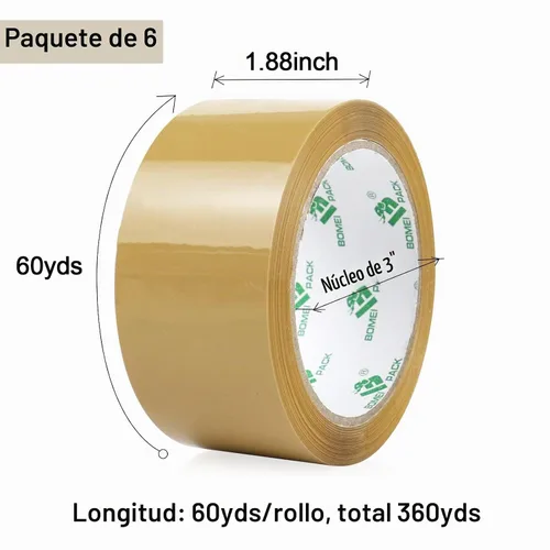 Vista 2 de BOMEI PACK Recambios de cinta de embalaje marrón, cinta de embalaje marrón con dispensador para envío, mudanza y embalaje, 6 rollos de 2.4 mil 1.88