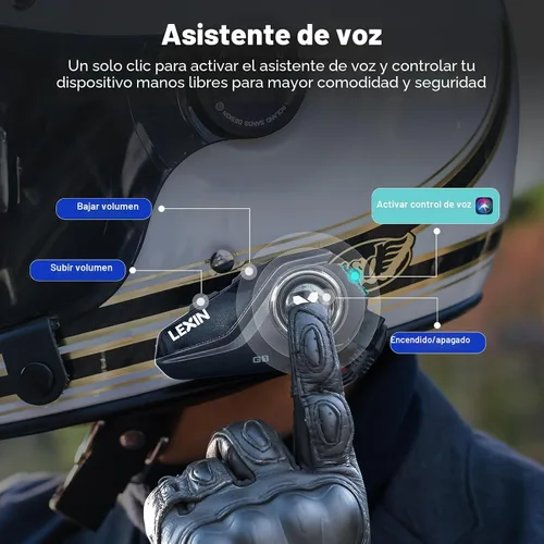 Vista 6 de Lexin G1 - Audífonos Bluetooth para motocicleta, altavoces para casco con 2 tipos de micrófonos, manos libres para llamadas/música/GPS, audífonos