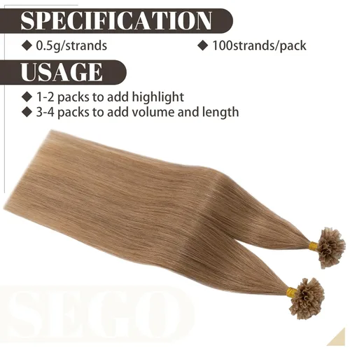 Vista 103 de SEGO Extensiones de cabello humano con micro cuentas, extensiones de cabello humano con micro bucle, lacio, natural, fusión fría, 1.76 oz/paquete