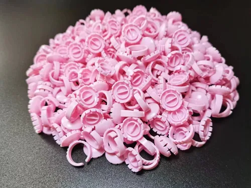 Vista 3 de 300 anillos de pegamento para pestañas, anillos de pegamento inteligentes para extensiones de pestañas, anillos desechables para suministros de Rosa