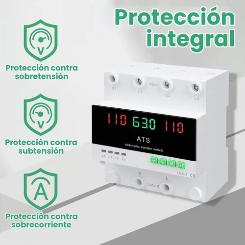 Vista 2 de Interruptor de transferencia automática/manual de 63A 110V, selector de fase de prioridad L1, pantalla LED, montaje en carril DIN, 50/60Hz, ATS