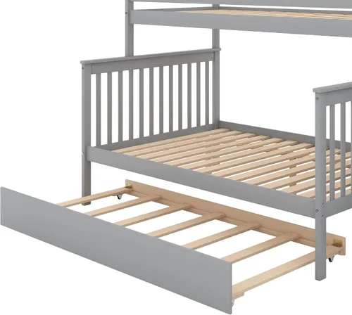 Vista 8 de Harper & Bright Designs - Literas de madera individual sobre matrimonial con nido, marco de cama de madera maciza con estante de almacenamiento