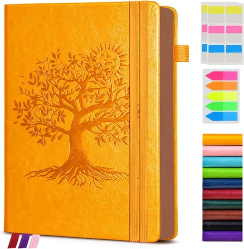 Vista 8 de Diario vintage de cuero con 300 páginas numeradas, diario rayado A4 para hombres y mujeres, diarios para escribir, cuaderno de rayas universitarias