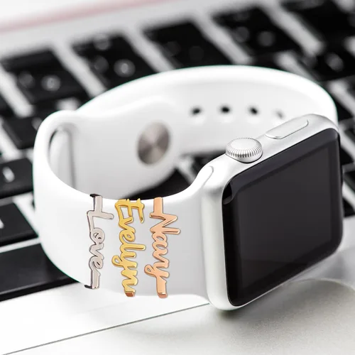 Vista 5 de ubmpj Dijes de banda de reloj personalizados para reloj inteligente, cerraduras de banda mágica personalizadas con nombre y foto para mujeres