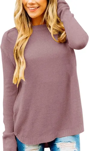 Vista 16 de MEROKEETY Suéteres de manga larga casuales para mujer 2025 con cuello redondo suelto, suéteres de punto estilo pulóver para otoño e invierno Beige