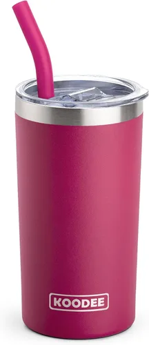 Vista 9 de koodee Vaso térmico con popote de 12 oz delgado de acero inoxidable de doble pared al vacío para mujer, sin sudor (blanco)