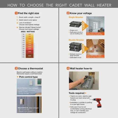Vista 4 de Cadet Com-Pak el calefactor para pared con termostato más popular 1500W, 120V, color blanco