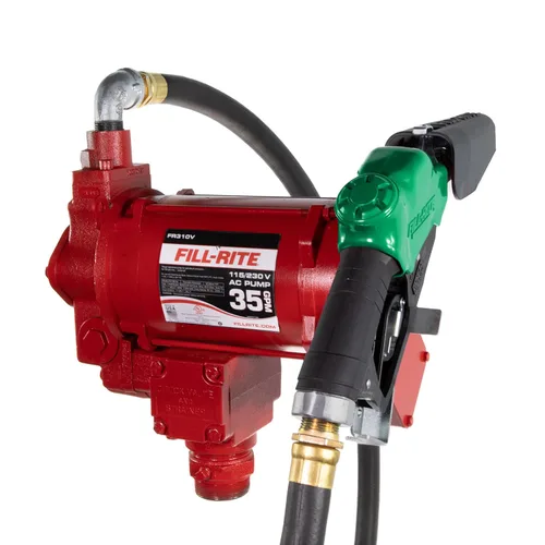 Vista 2 de Fill-Rite FR310VB 115V/230V 35 GPM Bomba de transferencia de combustible con manguera de descarga y boquilla automática (rojo)