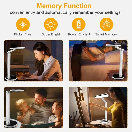 Vista 6 de Lámpara de escritorio LED Miady con atenuación continua para oficina y hogar, temporizador de apagado automático de 15/30/45 minutos, 6 niveles