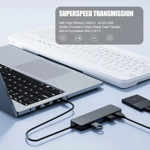 Vista 5 de Hub USB C 4 puertos, Eanetf USB C a USB Hub 3.0 Divisor USB para Mac Pro, iMac, iPad Pro, Chromebook, Pixelbook, Dell XPS, Samsung y más