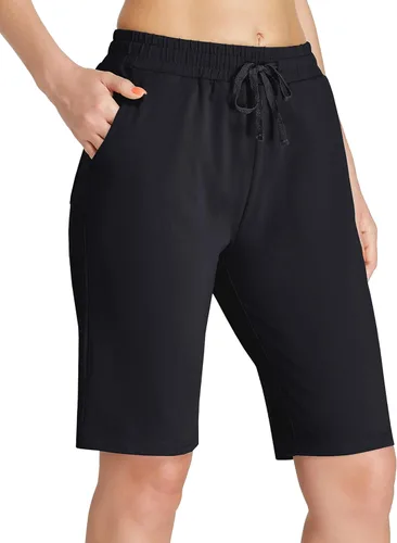 Vista 2 de EZRUN - Bermudas para mujer, para entrenar en el gimnasio, pantalones cortos veraniegos de algodón con bolsillos profundos para mujer