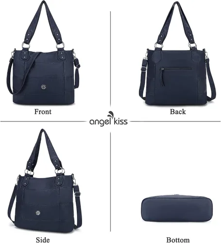 Vista 4 de Angel Kiss Hobo - Bolsos de hombro para mujer, grandes, suaves, de piel sintética lavada, a rayas, bolsos cruzados