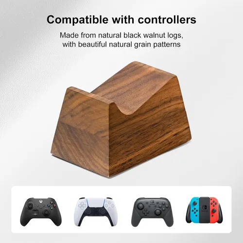 Vista 5 de UPERGO Headset Stand with Gaming Controller Holder, Walnut Wood Headphone Stand with Storage Base, Gaming Equipment Accessories for Desk