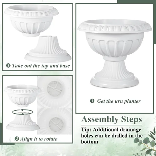 Vista 5 de Zhehao 1 maceta clásica de plástico para exteriores, 12 x 10 pulgadas, macetas tradicionales de pedestal para exteriores, jarrones blancos grandes