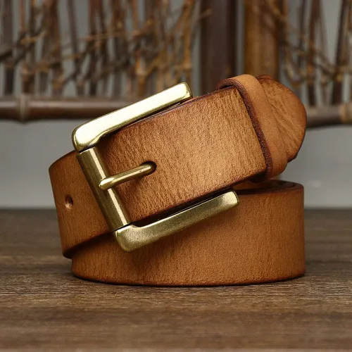 Vista 2 de HAORUN Men Leather Belt with Single Prong Buckle 1.5" Width for Jeans Pants