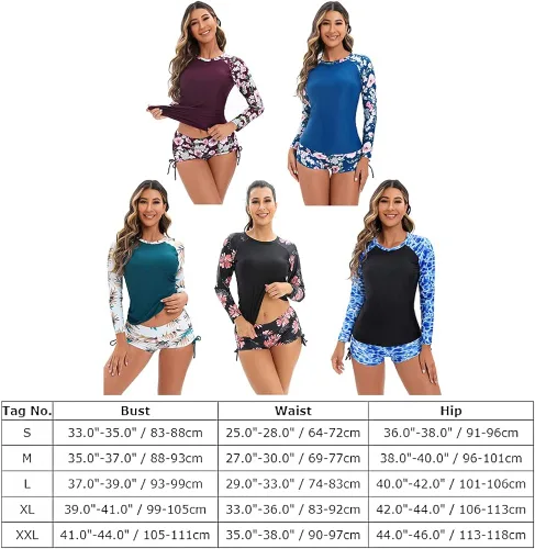 Vista 7 de Traje de baño de manga larga con cremallera floral para mujer, traje de baño de manga largamanga corta, traje de baño Boyleg Surfing