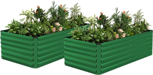 Vista 17 de NAVINE Cama de jardín elevada de 8 x 4 x 2 pies, macetas elevadas de metal grande, macetas para plantas al aire libre para verduras, flores