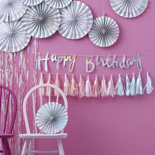 Vista 3 de Ginger Ray Iridiscente frustrado feliz cumpleaños Bunting Banner colgante decoración 4.9 ft (IP-507)