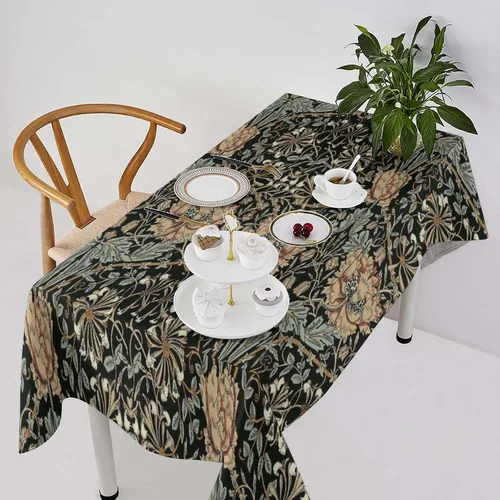 Vista 65 de Mantel Floral Retro de Pájaros, Diseño Original Bohemio William Morris Estampado Cubierta de Mesa para Hogar Picnic Fiesta Comedor Cocina William