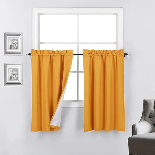 Vista 37 de 2 paneles de cortinas opacas con aislamiento térmico y forro blanco en la parte trasera para ventana de bloqueo de luz para cualquier ventana
