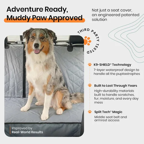 Vista 5 de 4Knines Funda de asiento trasero para perro para asientos plegables Diseño dividido resistente que se adapta a asientos plegables 60/40 y 50/50. Sin