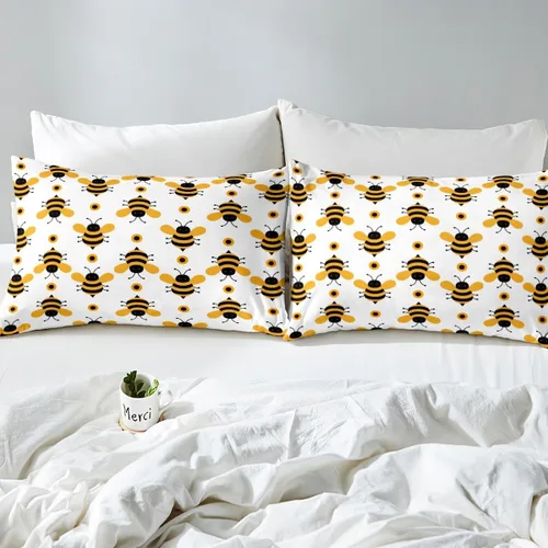 Vista 5 de Erosebridal Yellow Bee - Sábana bajera ajustable tamaño individual, sábanas de abeja de dibujos animados Kawaii para niños y niñas, juego de sábanas