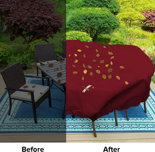 Vista 15 de Fundas para muebles de patio, impermeables, resistentes a los rayos UV, resistentes a los rayos UV, para exteriores, mesa redonda y rectangular
