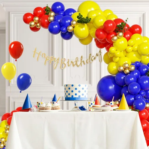 Vista 7 de Kit de guirnalda de arco de globos rojos, azules y amarillos, 131 piezas para decoraciones de fiesta de cumpleaños