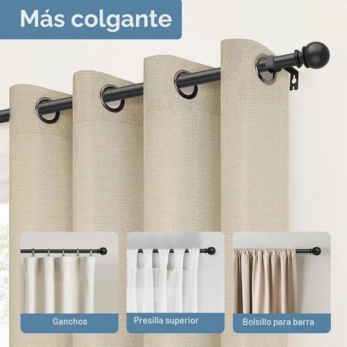 Vista 2 de Barras de cortina negras para ventanas de 28 a 48 pulgadas, barra de cortina de acero inoxidable ajustable de 5/8 de pulgada de diámetro de alta
