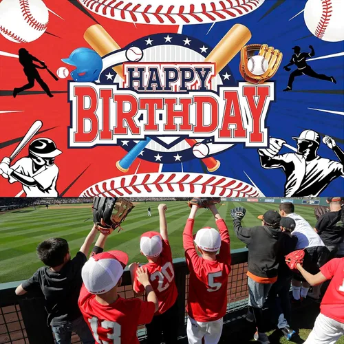 Vista 5 de Decoración de Fiesta de Cumpleaños de Béisbol Telón de Fondo de Feliz Cumpleaños de Béisbol Póster de Pancarta de Fondo de Fotos de Béisbol