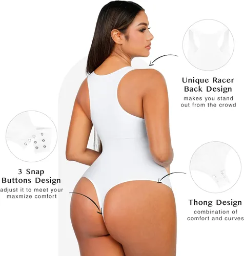 Vista 4 de FeelinGirl Body de cuello redondo para mujer, con control de abdomen, con botones, estilo casual, espalda cruzada