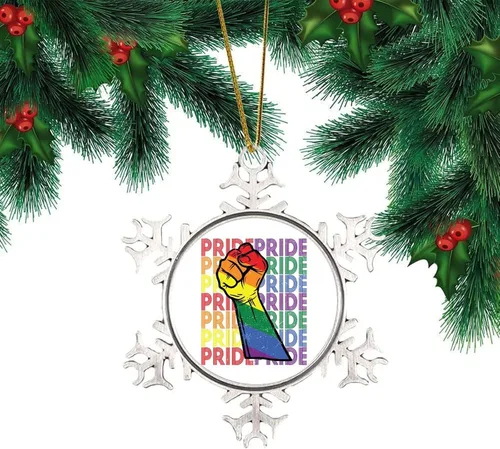 Vista 5 de Pansexual Bisexual LGBTQ Adorno de Navidad, adorno de metal con forma de copo de nieve Be Kind Kindness para árbol de Navidad, orgullo gay, LGBT