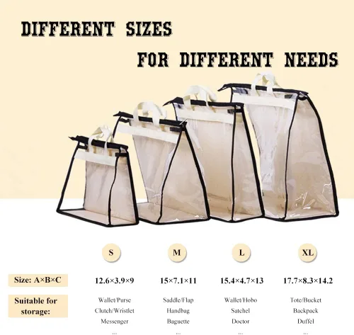 Vista 2 de fazhongfa 2 bolsas para el polvo para bolsas, organizador de almacenamiento de bolsos transparentes, no tejidas, bolsa colgante con cremallera y asa