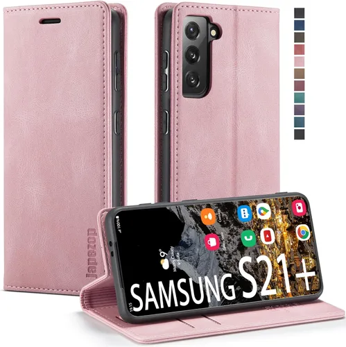 Vista 16 de Funda tipo cartera para Samsung Galaxy S21+ Plus 5G con bloqueo RFID, tarjetero y función atril magnético, funda de piel con tapa para Samsung Negro
