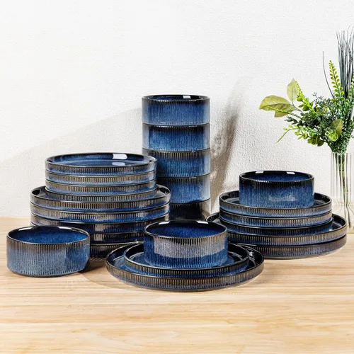 Vista 46 de TheTerra Juego de vajilla de cerámica para 4, juego de 12 platos y cuencos ligeros de porcelana, resistente a los arañazos, apto para horno