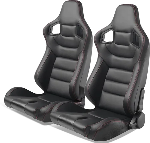 Vista 36 de IKON MOTORSPORTS, Asiento universal de carreras PU + cuero de carbono + gamuza, con deslizadores dobles, asiento deportivo reclinable negro